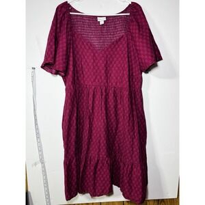 Ava & Viv Women's 2X 100% Cotton Geometric Tiered Smocked Midi Summer Dress New